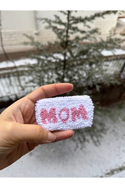 TKhome Punch Mom Yazılı Klipsli Toka (Beyaz-Pembe)