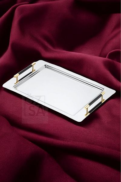 ÖzSa Home Set of 2 Rectangular 18/10 Mixed Metash Steel Serving Presentation Trays