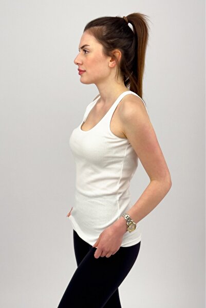 Betimoda Λευκό εύκαμπτο και άνετο γυναικείο κορμάκι από βαμβακερό Lycra - Φαρδιές τιράντες