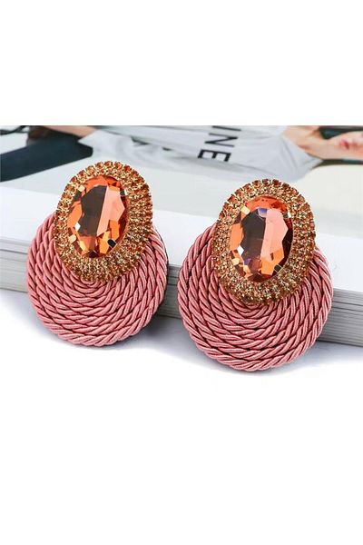Pelin Aksesuar Rose Dried Stone Rope Design Earrings