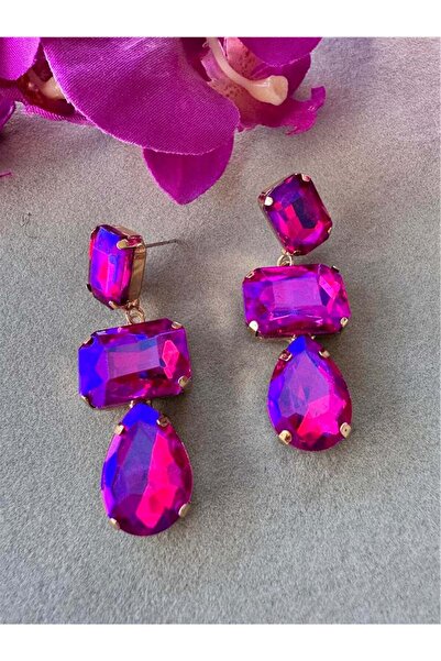 Pelin Aksesuar Pembe Janjanlı Geometrik Küpe