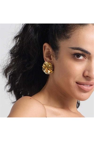 Pelin Aksesuar Gold Large Layered Plate Earrings