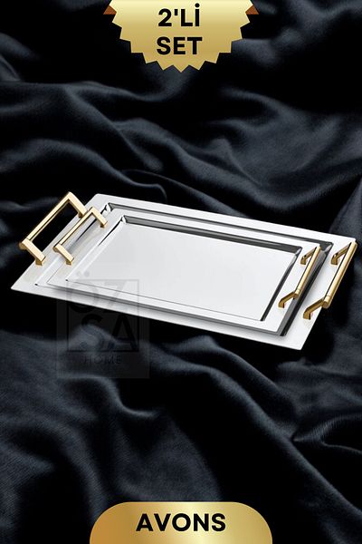 ÖzSa Home Stainless Steel Serving Set - 2 Rectangular 18/10 Lux Cold Drinks with Tray