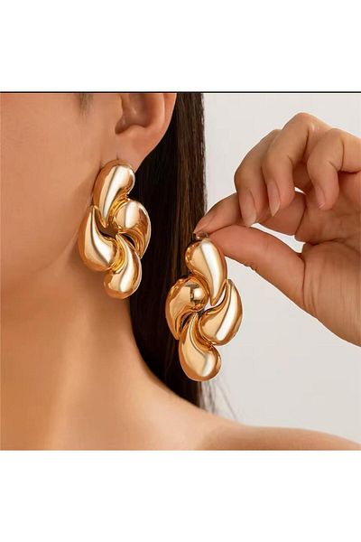 Pelin Aksesuar Gold Big Drops Earrings