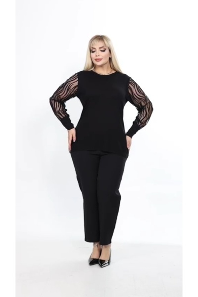Te&Te Women's Plus Size Sleeves See-Through Viscose Blouse