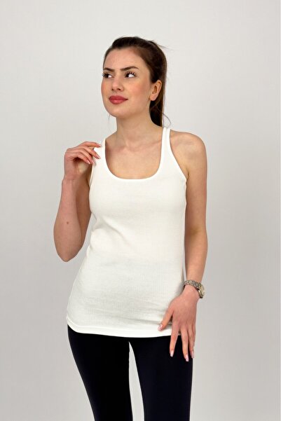 Betimoda Λευκό εύκαμπτο και άνετο γυναικείο κορμάκι από βαμβακερό Lycra - Φαρδιές τιράντες