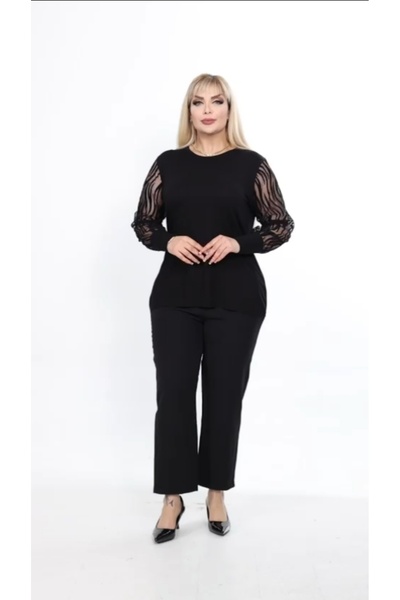 Te&Te Women's Plus Size Sleeves See-Through Viscose Blouse
