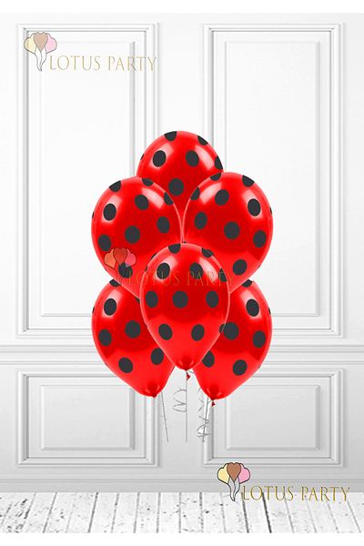 LOTUS PARTY Black Polka Dot Balloon - Black Polka Dot Balloon - Red Balloon with Black Polka Dots