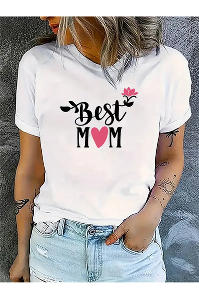 Nebulaa Tekstil Unisex Best Mom Printed Crew Neck Oversize T-shirt