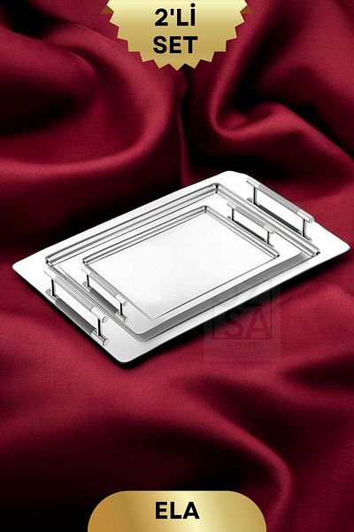 ÖzSa Home Set of 2 Rectangular 18/10 Stainless Steel Serving, Presentation Sing and Lux Tray