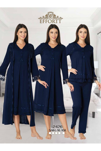 Effortt Effeort Venera Lohusa Hamile Pajama Set Elegant Lace Detailed 4 Piece...