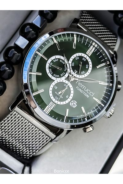 Ferrucci Adult Wristwatch 45mm, Silver Color, Active Functions, Steel Mesh Cord