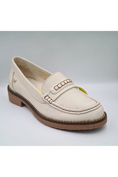 Mammamia D25Ya-3260 Cream Color Genuine Leather Anatomical Insole Women's Daily Casual Shoes