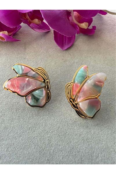 Pelin Aksesuar Pastel Variegated Butterfly Earrings
