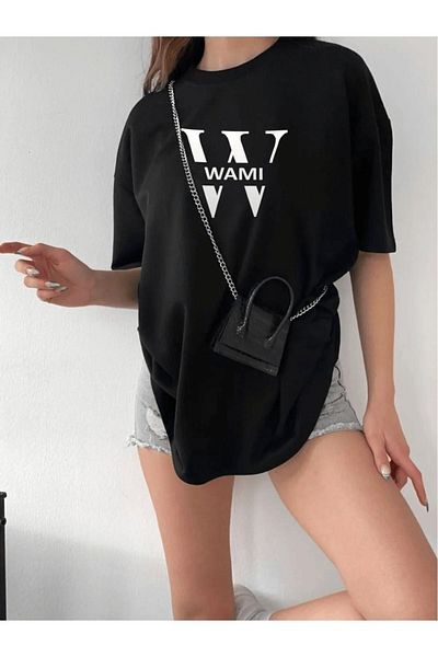 Frisson Unisex Black Crew Neck Oversize Boyfriend T-Shirt