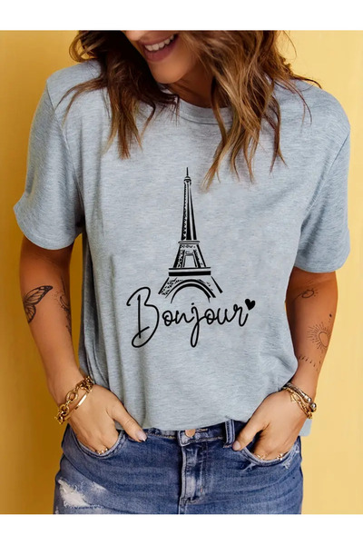 Frisson Μπλουζάκι Unisex Bonjour με στάμπα Crew Neck Oversize