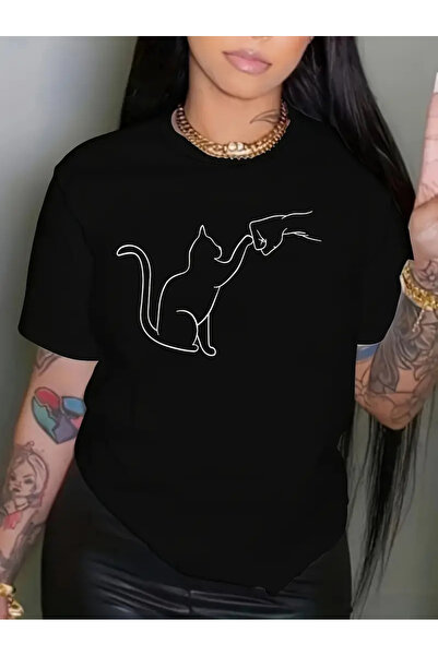 Frisson Tricou oversize unisex cu imprimeu de pisici