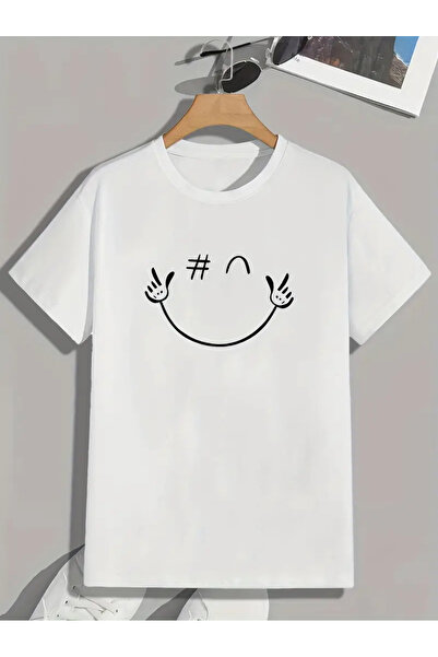 HOFFNUNG Gesticul unisex Smile cu imprimeu guler rotund supradimensionat tricou