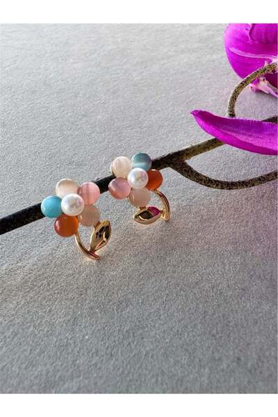 Pelin Aksesuar Renkli Sedefli Çiçek Küpe