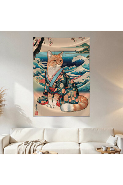 Geek Cultcha Japanese Cat Wallcloth Wall Tapestry First Quality Satin Fabric ...