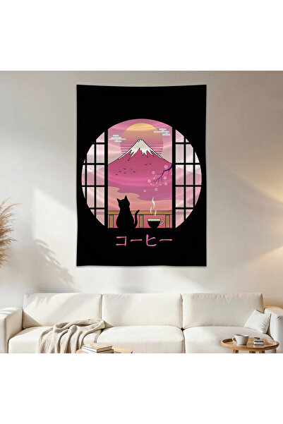 Geek Cultcha Japanese Cat Wallcloth Wall Tapestry First Quality Satin Fabric ...