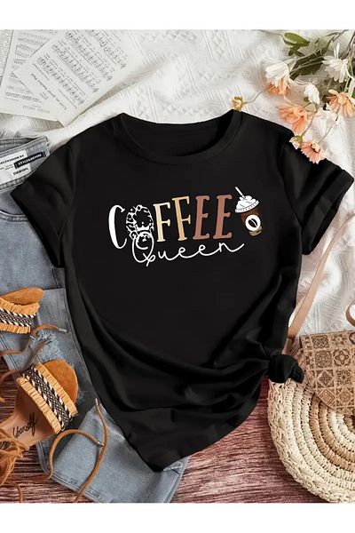 Frisson Unisex Coffee Printed Crew Neck Oversize T-Shirt