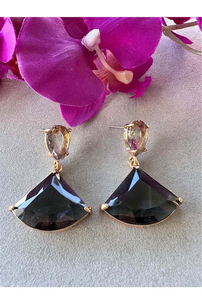 Pelin Aksesuar Smoked Glass Crystal Stone Earrings