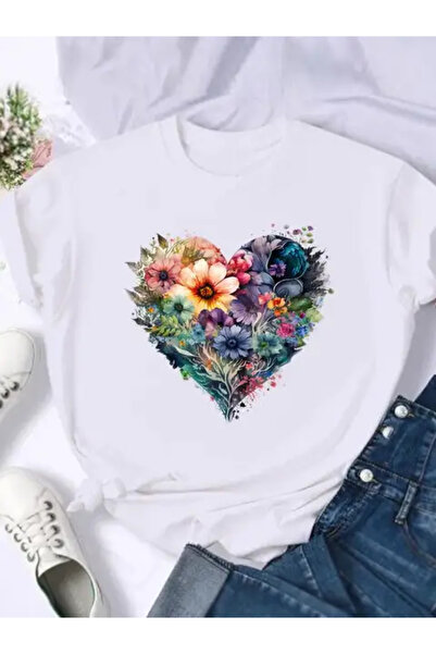 Frisson Tricou cu grafică cu flori dulce, la modă, pentru femei, cu imprimeu,...