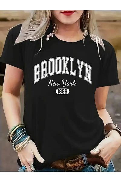 Frisson Unisex Brooklyn New York 1898 Printed Crew Neck Oversize T-Shirt
