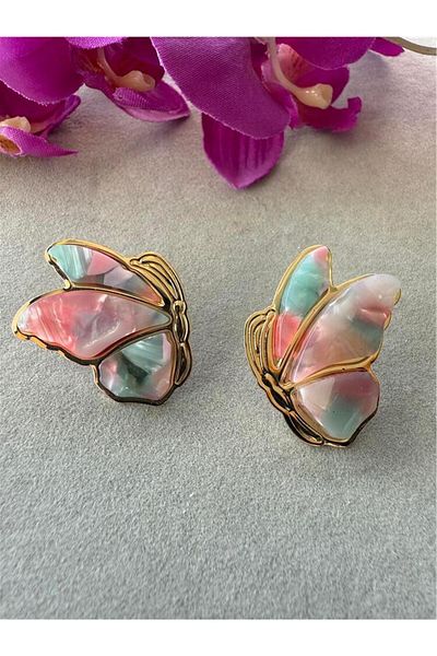Pelin Aksesuar Pastel Variegated Butterfly Earrings