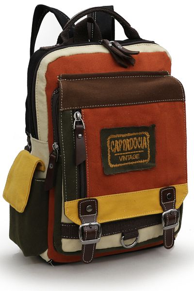 Cappadocia Vintage 4012 Yellow Red Casual Postman Small Back Cross Shoulder Strap 14-Inch Laptop Cotton Gabardine Bag