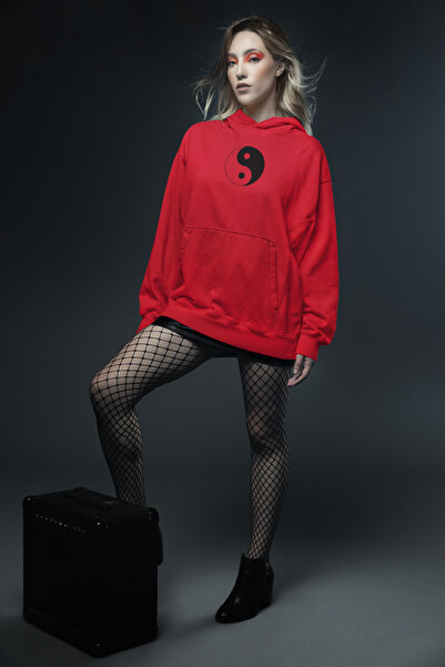 MG سويت شيرت نسائي من القطن بأكمام طويلة مطبوع عليه يين يانغ 3 خيوط