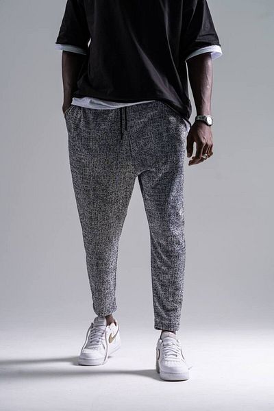 Superbluemexico Men's Casual Patterned Loose Gray Baguette Trousers
