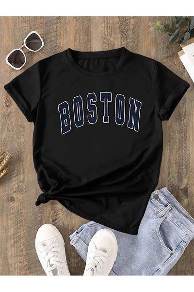 Frisson Unisex Boston Printed Crew Neck Oversize T-Shirt