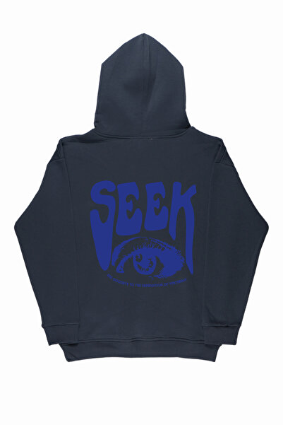 By Caspita Fashion Lenithra Blue Seek Text Back Štampano Unisex Oversize kroj...