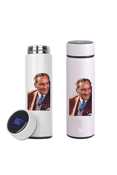 DKDZ SHOP Ataturk Printed Steel Thermos with Indicator 450ml.-004
