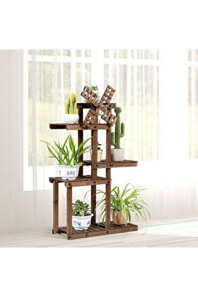 ALANDEKOR Eskitme Ceviz Ahşap Dekoratif Çiçeklik Saksılık Balkon Bahçe Standı...