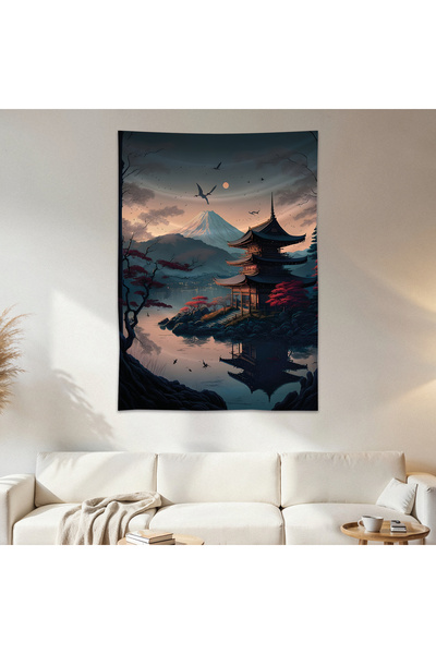 Geek Cultcha Japanese House and Mountain Wallcloth Wall Tapestry First Qualit...