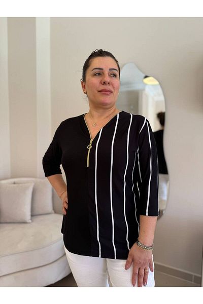 garajmood Μαύρη μπλούζα διπλής όψης ριγέ μεγάλου μεγέθους
