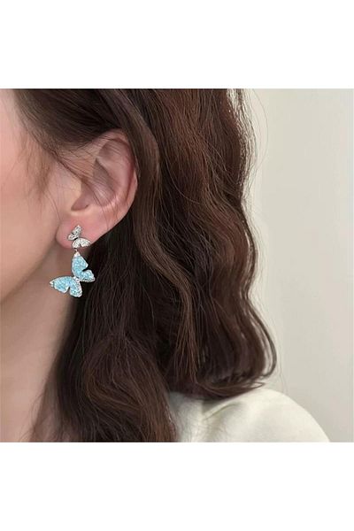 Pelin Aksesuar Blue Stone Butterfly Earrings