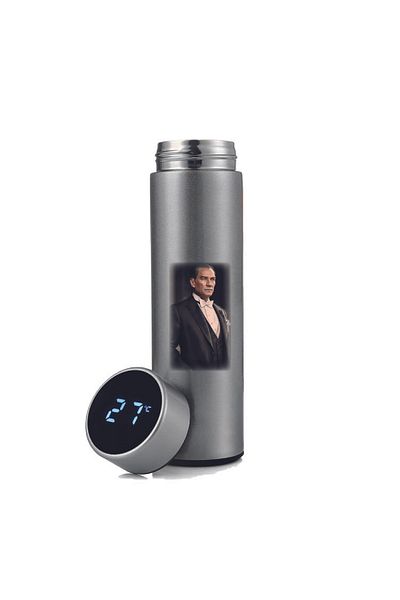 DKDZ SHOP Ataturk Printed Indicator Steel Silver Thermos 450ml