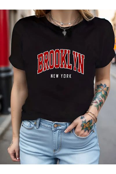 Frisson Unisex Brooklyn Printed Crew Neck Oversize Large Size T-Shirt