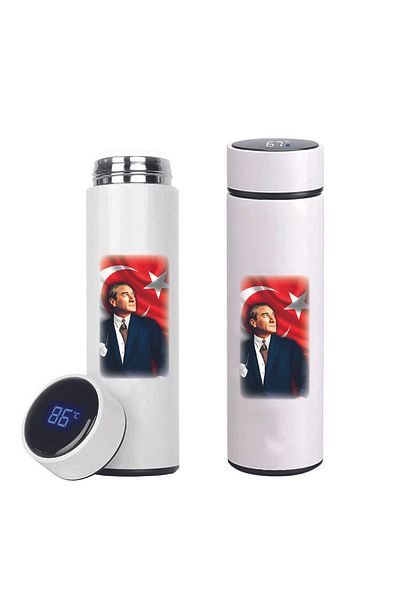 DKDZ SHOP Ataturk Printed Steel Thermos with Indicator 450ml.-003