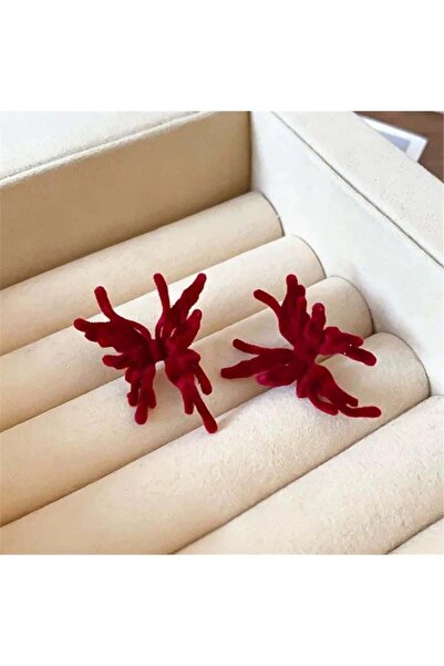 Pelin Aksesuar Bordo Kadife Kelebek Küpe