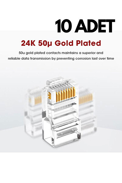 HQ SPEED Rj45 Cat5 / Cat6 Ethernet Kablo Konnektörü – 10'lu Paket, 8p8c Utp S...