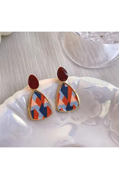 Pelin Aksesuar Bordo Desenli Kumaş Küpe