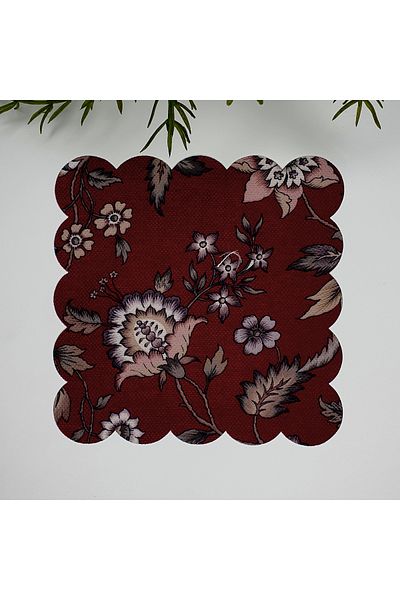 DECO Burgundy Floor Shawl Pattern Floral Laser Cut Fabric Cocktail Napkin 1 Piece