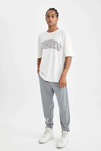 DeFacto Los Angeles Lakers Men's Gray Jogger - Regular Cut, Pocket, Skuba Diving Fabric C8925Ax24Au