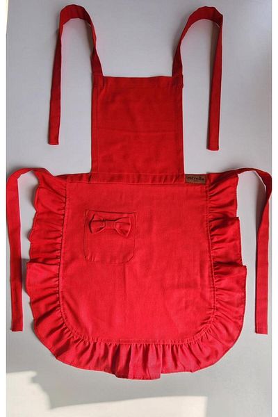estrella paris Red Linen Ruffled Bohemian Kitchen Apron