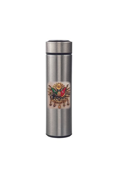 DKDZ SHOP Silver Steel Thermos with Ottoman Crest Printed Indicator 450ml.-019